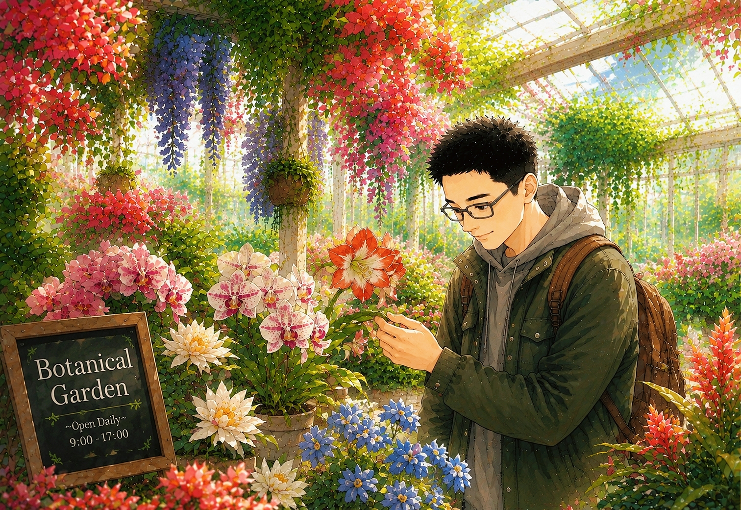Spring postcard front — botanical garden