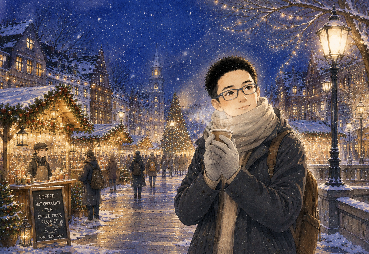 Winter postcard front — Christmas market